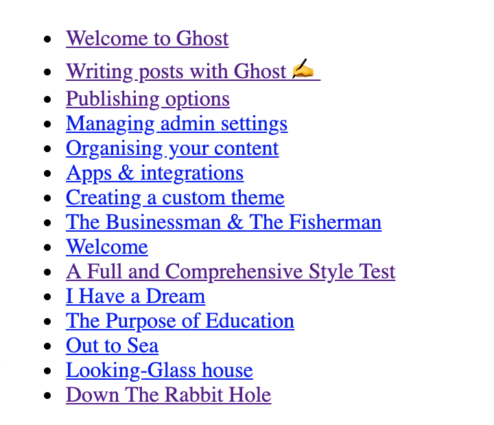 Unformatted list of linked post titles