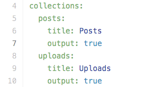 The Uploads collection in the configuration file