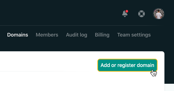 Banner image which shows a mouse pointer hovering over the add or register domain button in Netlify